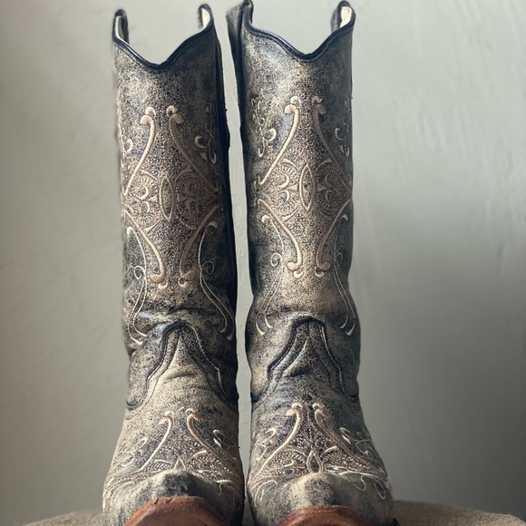 Circle G by Corral Women’s Chocolate Crackle with Bone Fancy Embroidery Snip Toe - Picture 6 of 15